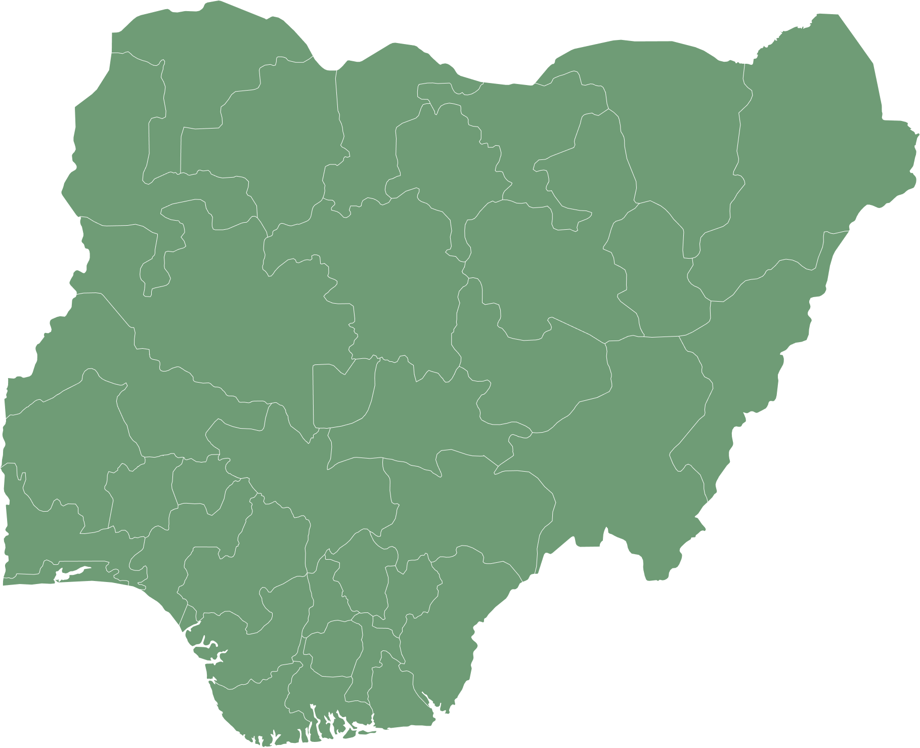 Map of Nigeria showing all 36 states and the FCT